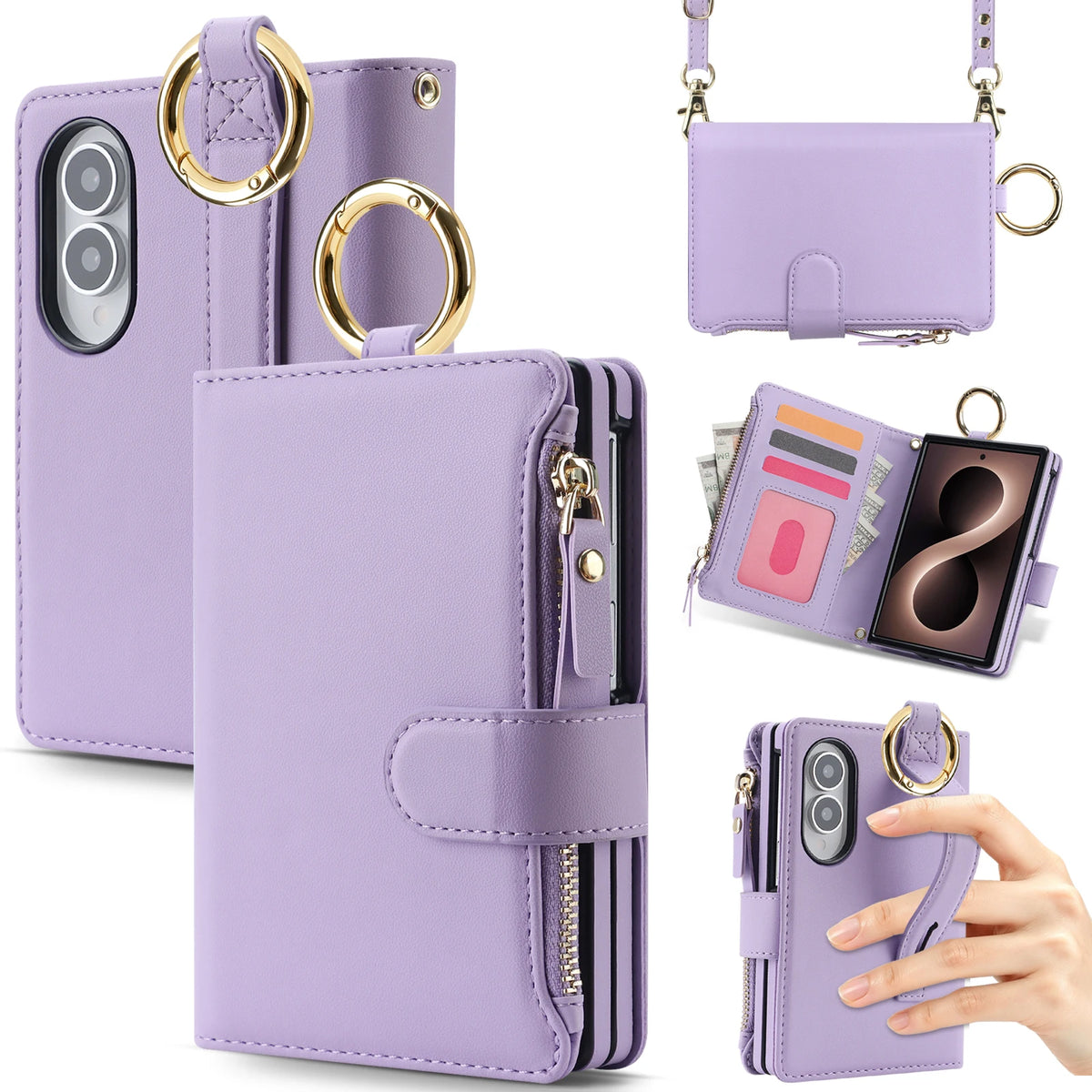 Leather Crossbody Wallet Case with Adjustable Strap for Samsung Galaxy Z Fold 8