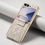 Embossed Leather Protective Case with Ring Stand for Samsung Galaxy Z Flip 6