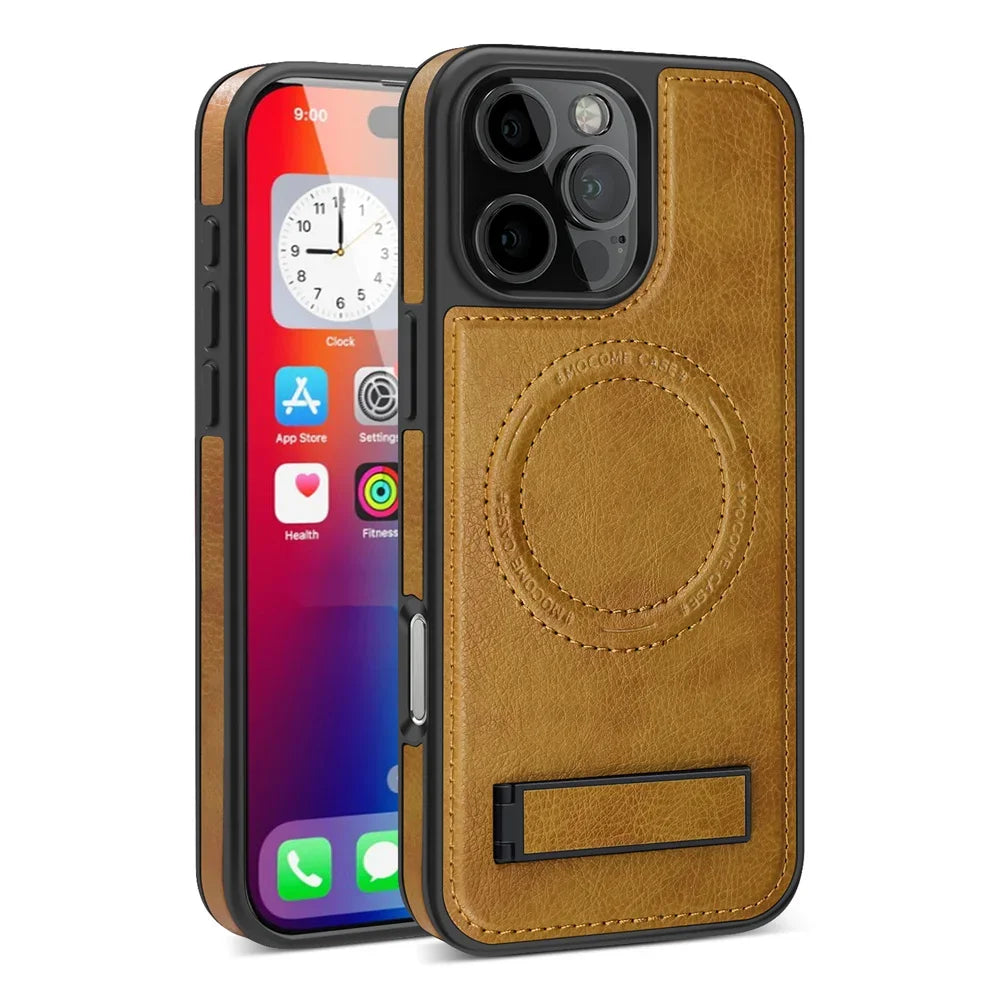 Stylish MagSafe Leather Case with Stand for iPhone 16 Series