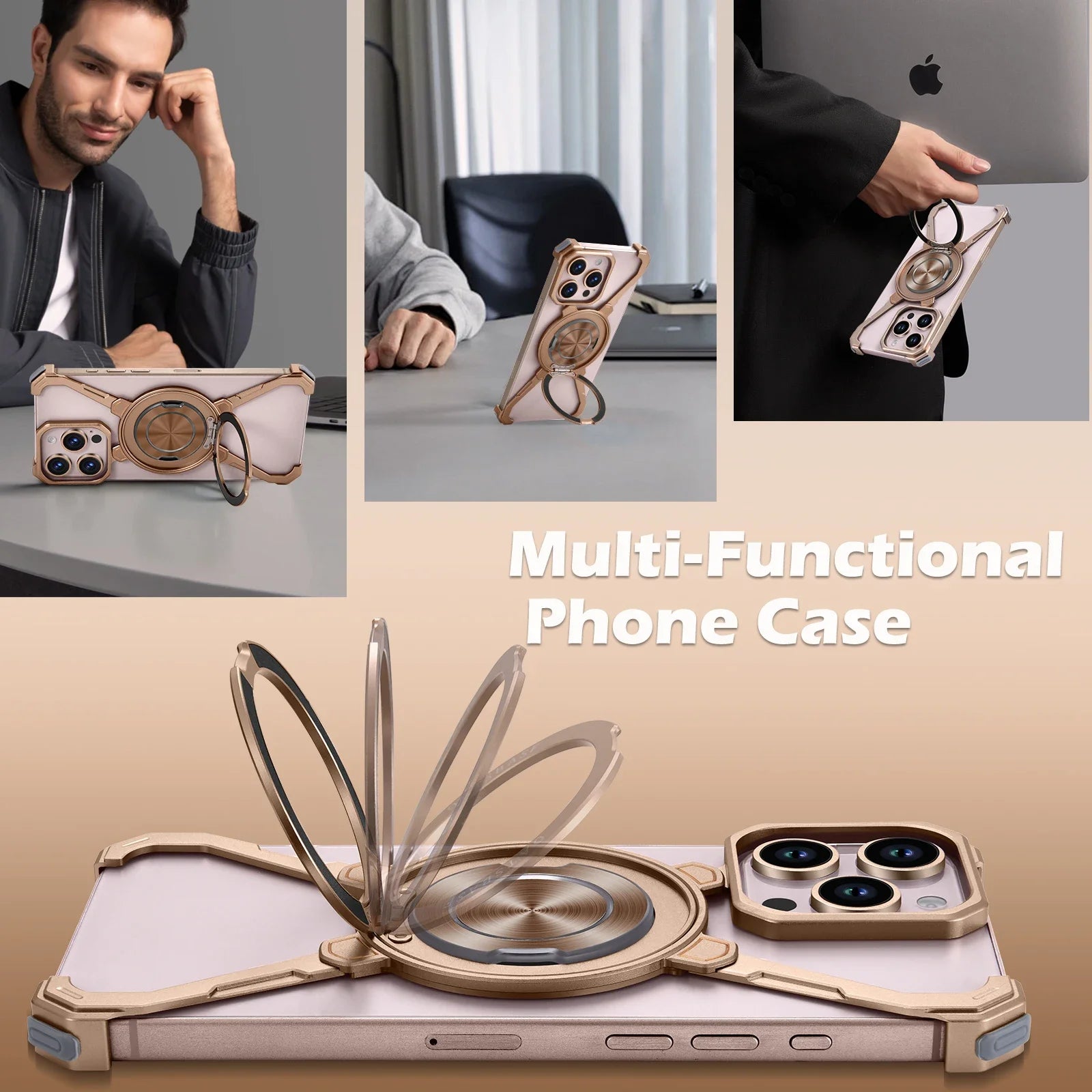 Slim Shockproof MagSafe Frameless Case with Kickstand for iPhone 16 Series