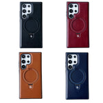 Magnetic Wireless Charging Leather Phone Case with Foldable Kickstand Holder for Samsung Galaxy S24 Series