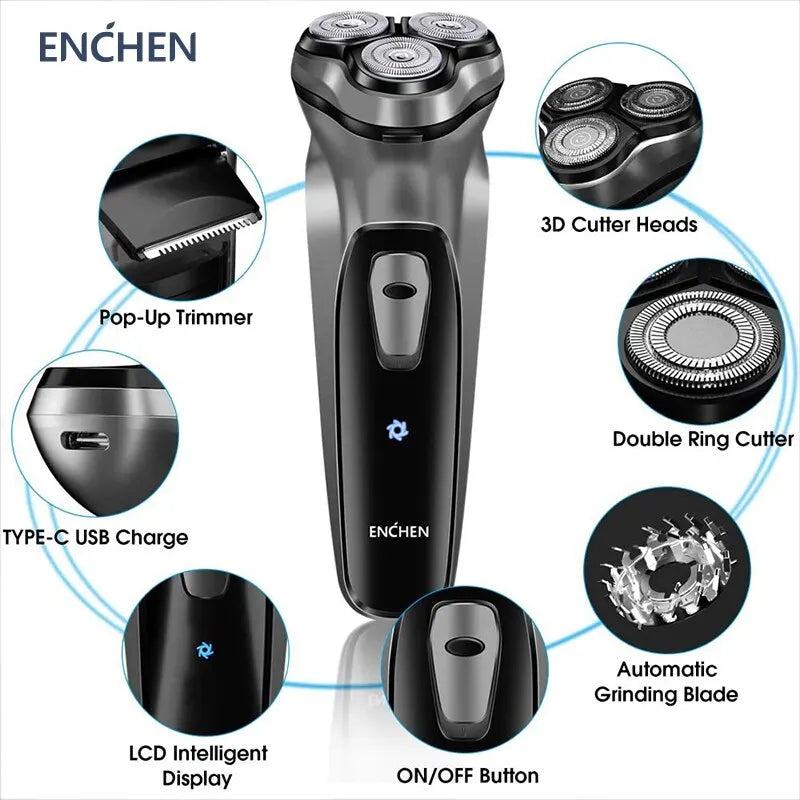 ENCHEN Blackstone USB-C Rechargeable Electric Shaver with 3D Rotary Blades