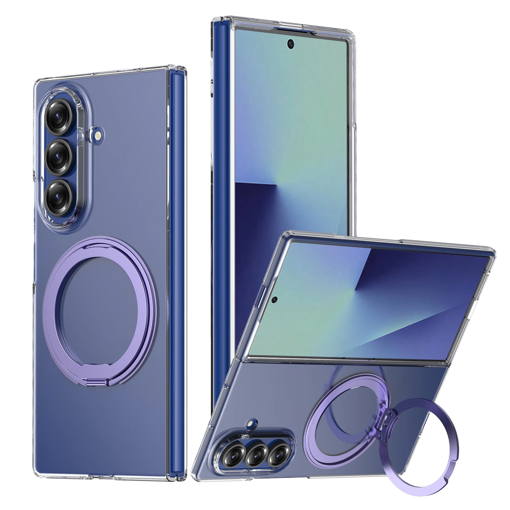 Samsung Galaxy Z Fold 7 Shockproof Clear Case with Rotating Stand