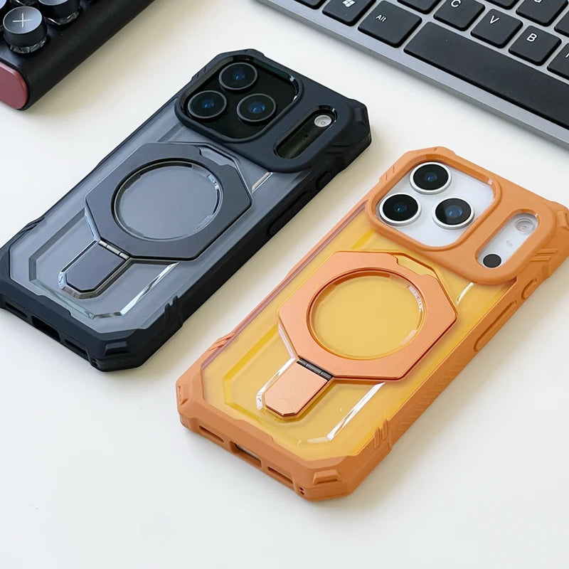 Frosted Translucent Shockproof MagSafe Armor Case with Kickstand for iPhone 17 Series