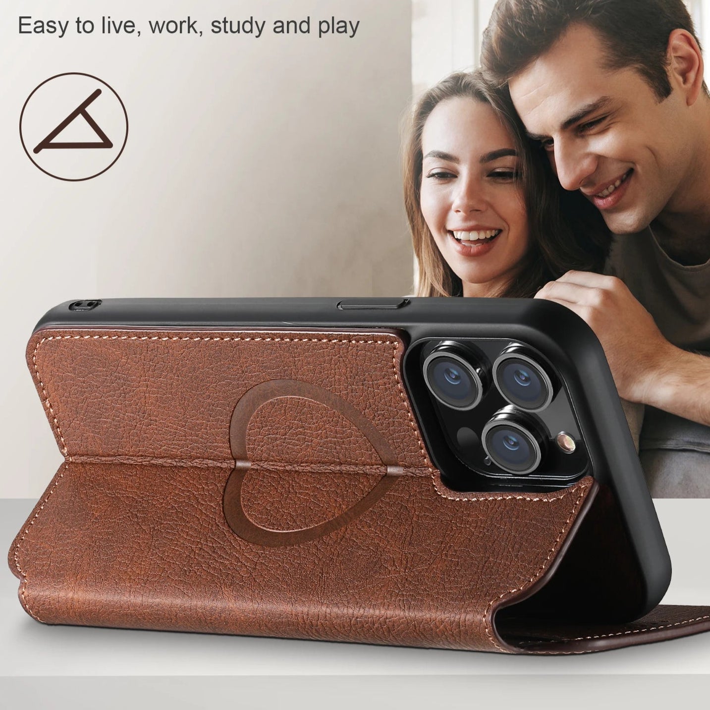 Flip Leather Wallet Case with MagSafe & Card Holder for iPhone 15 Series