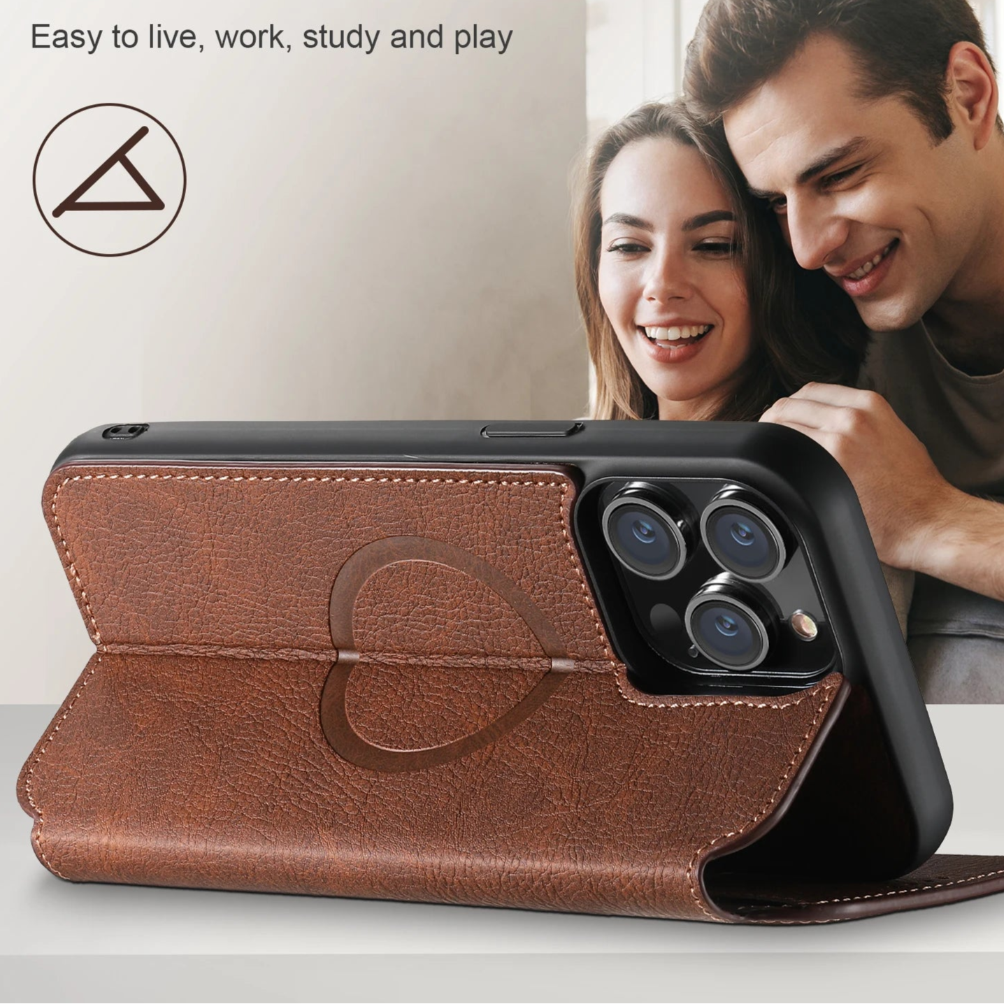 Flip Leather Wallet Case with MagSafe & Card Holder for iPhone 16 Series