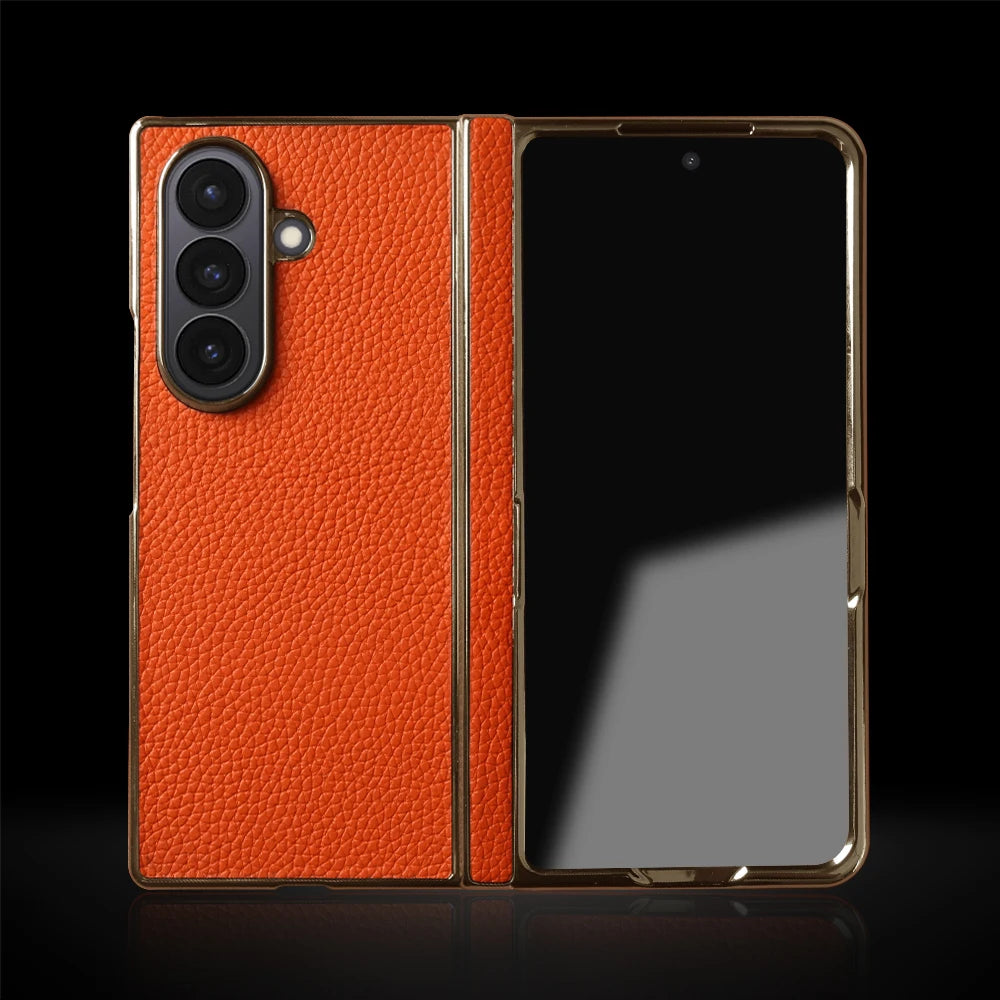 Genuine Leather Case with Raised Camera Protection Ring for Samsung Galaxy Z Fold 7