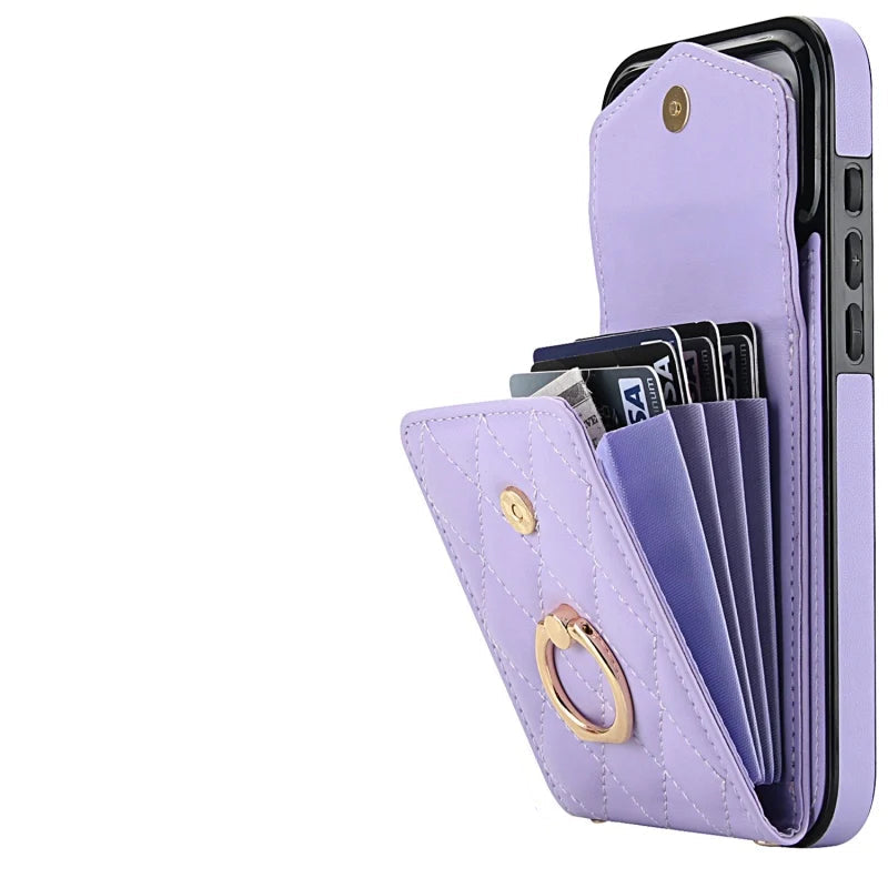 Premium Leather Wallet Case with Ring and Lanyard for iPhone 17 Series