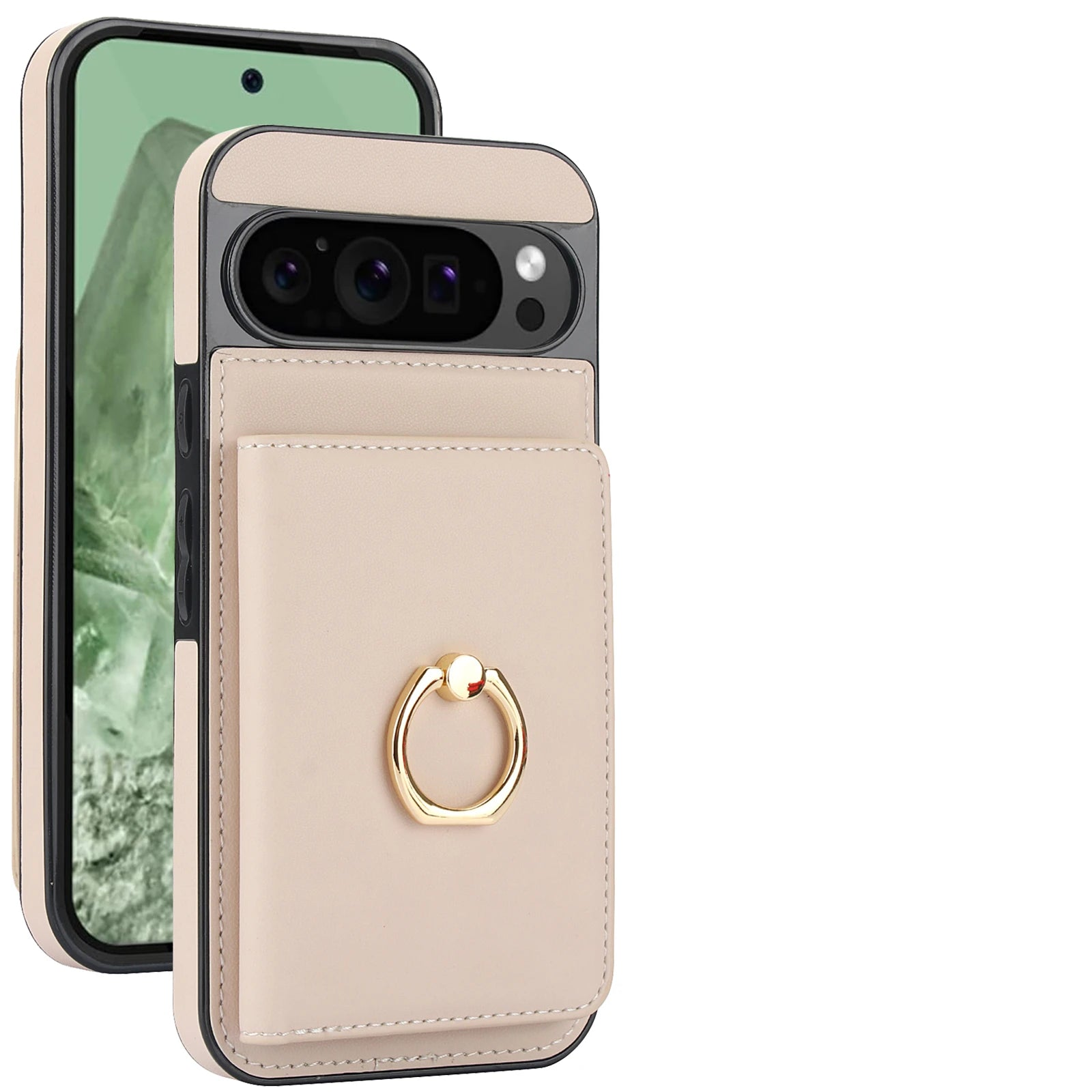 Google Pixel 9 Series Leather Case with Card Holder and Kickstand