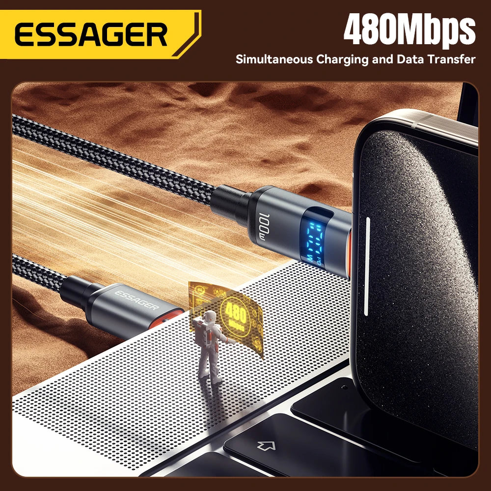 Essager 100W USB-A to USB-C Cable with Display
