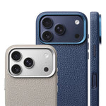 Luxury Lychee Texture PU Leather Case with Alloy Lens Frame for iPhone 17 Series