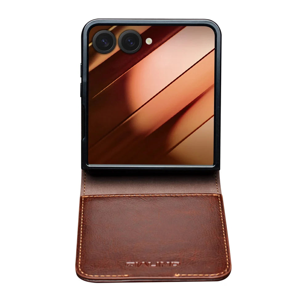 Premium Genuine Leather Magnetic Flip Case for Samsung Galaxy Z Flip 7