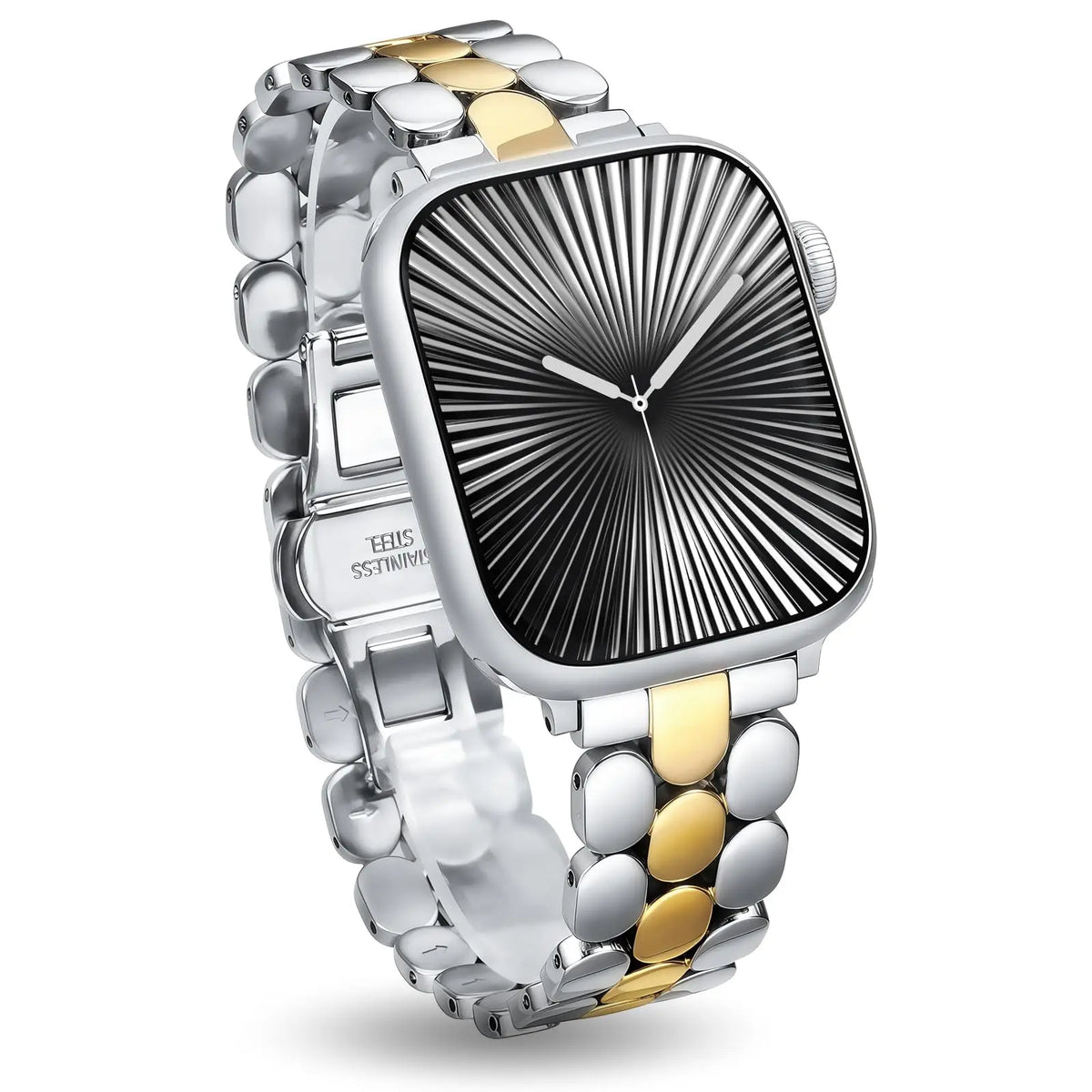 Three-Row Link Bracelet with Push-Button Clasp for Apple Watch