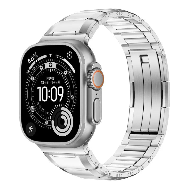 Steel and Fluororubber Segmented Bracelet Band with Removable Links for Apple Watch