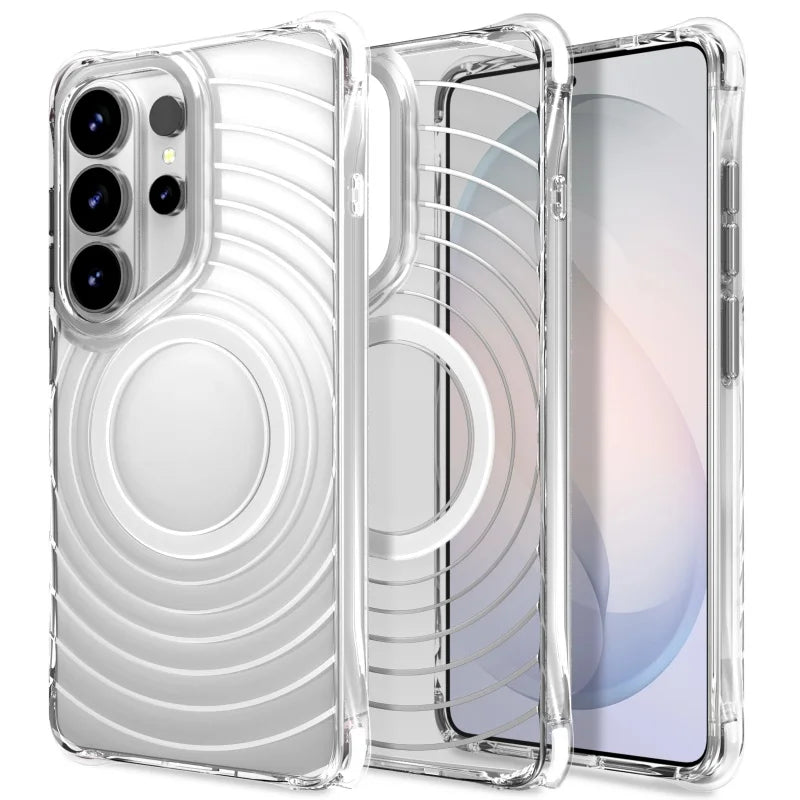 Anti-Yellowing Transparent Magnetic Case with Water Ripple Texture for Samsung Galaxy S24 Ultra