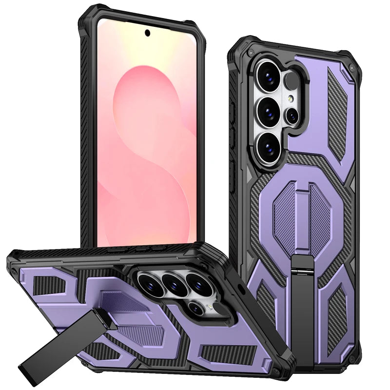 Shockproof Magnetic Kickstand Case with Triple Shield Protection for Samsung Galaxy S25 Series