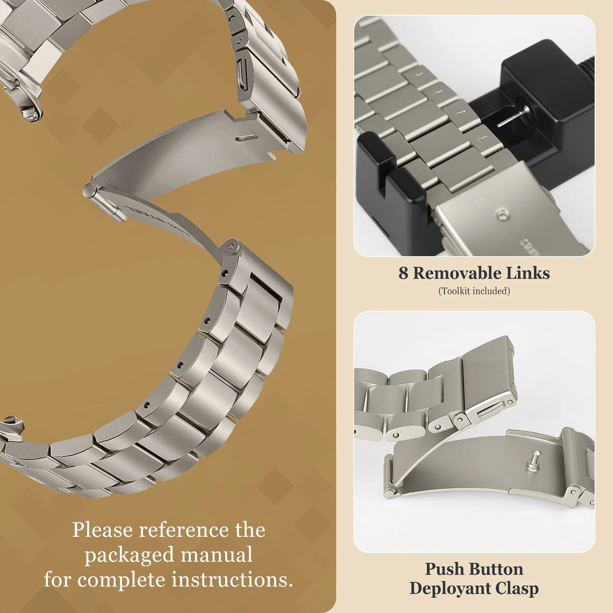 Stainless Steel Link Bracelet Band with Removable Links for Samsung Galaxy Watch Ultra 2