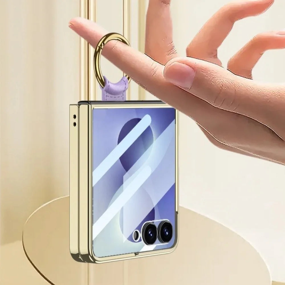 Quilted Vegan Leather Foldable Case with Metal Ring Holder at Fold for Samsung Galaxy Z Flip 8
