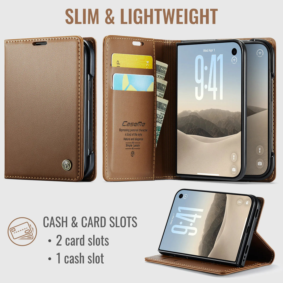 Textured Leather Kickstand Wallet Case with 2-Card Storage for iPhone Duo