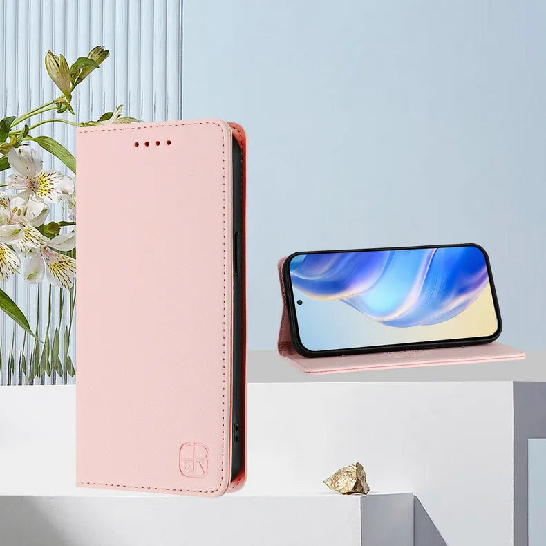 RFID-Blocking Leather Book Cover for OPPO Find X9 / X9 Pro