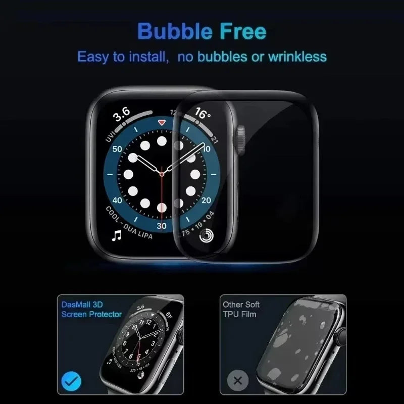 3D Curved Hydrogel Screen Protector with Rounded Edge Coverage for Apple Watch
