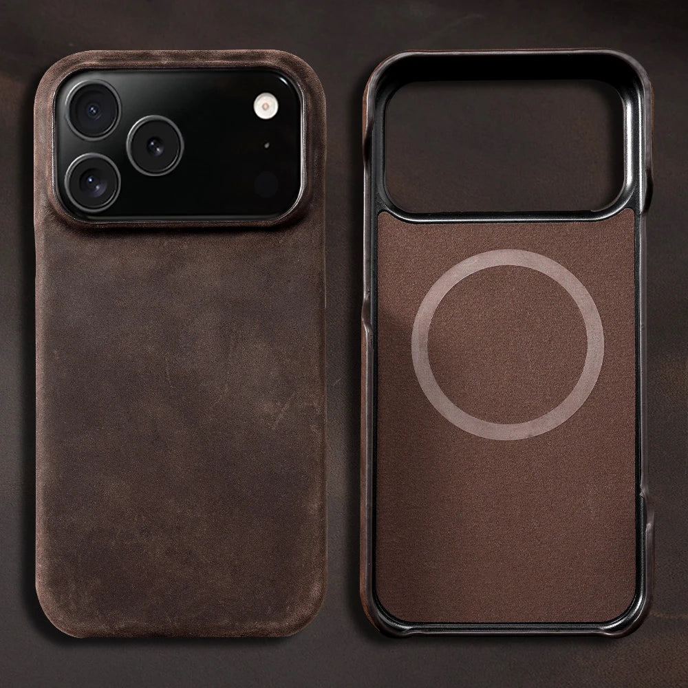 Retro Luxury Genuine Leather MagSafe Case for iPhone 17 Series