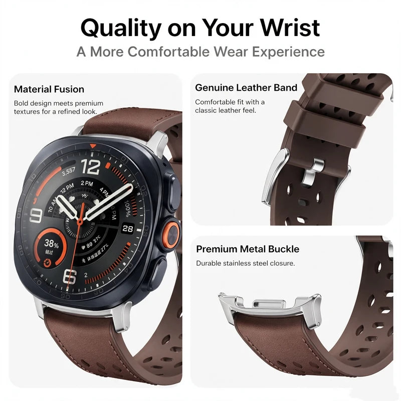 Breathable Perforated Leather Watch Band for Samsung Galaxy Watch 9