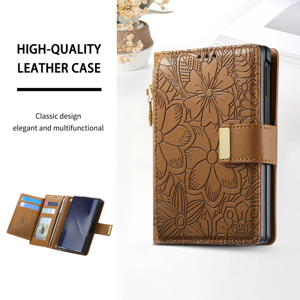 Leather Flip Wallet Case with Adjustable Kickstand for Samsung Galaxy Z Fold 8
