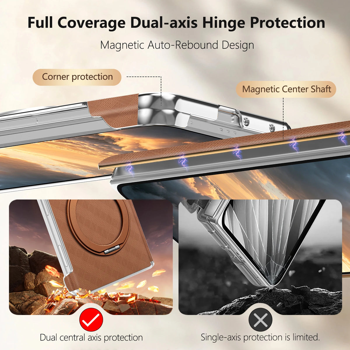 Textured Leather MagSafe Case with 360° Rotating Ring Stand for iPhone Duo