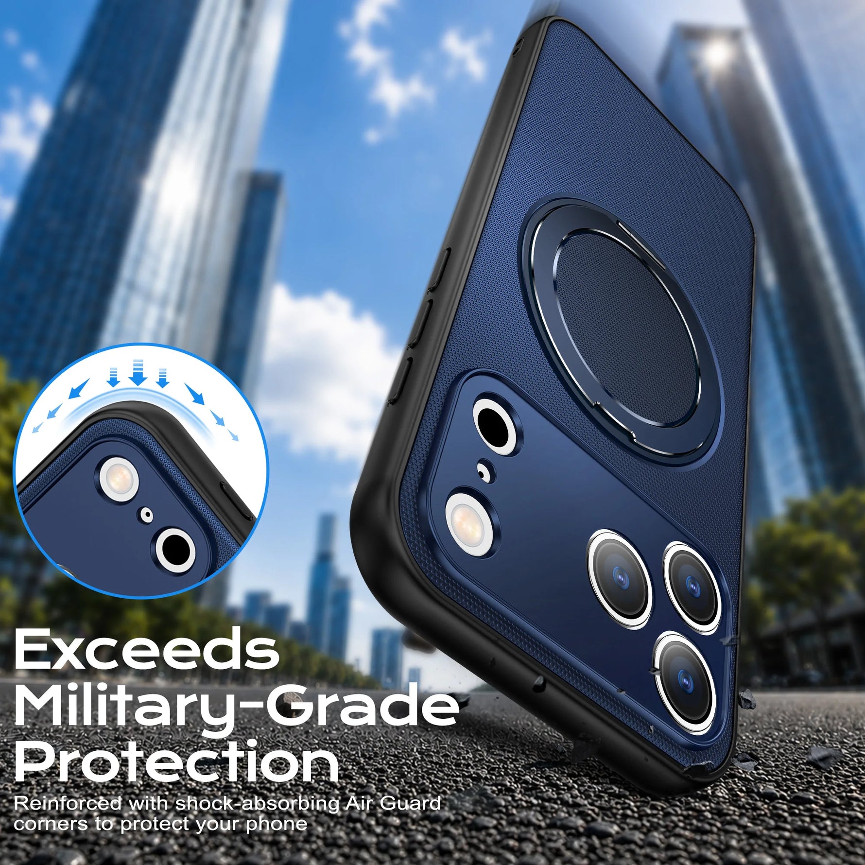 Protective MagSafe Armor Case with Ring Holder for iPhone 17 Series