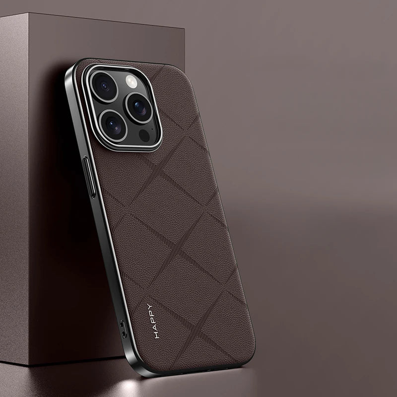Fashion Stars Plaid Texture PU Leather Case for iPhone 16 Series