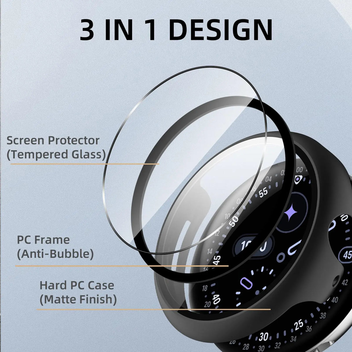 Hard PC Case And Tempered Glass Protector For Google Pixel Watch 4