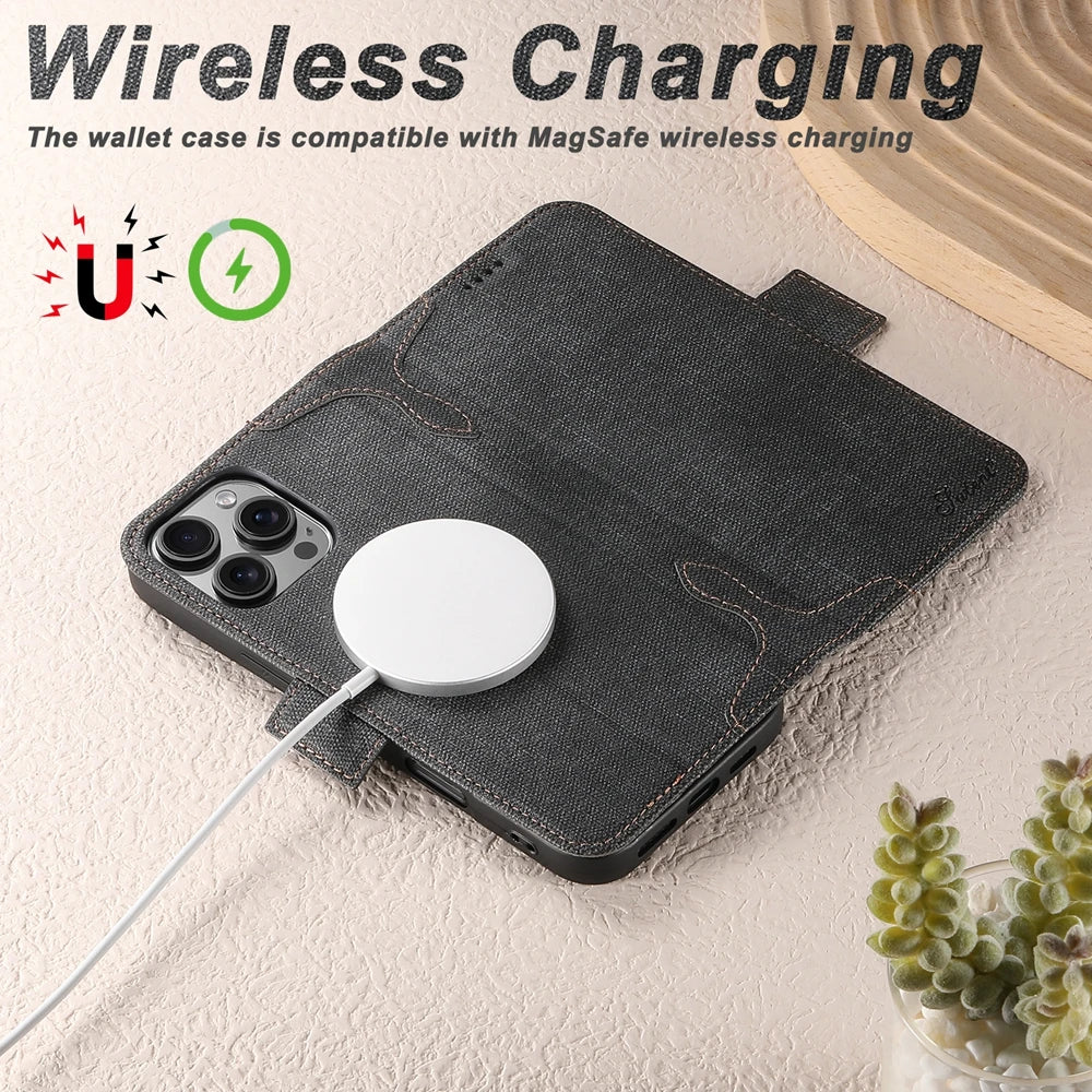 MagSafe-Compatible Denim Flip Wallet Case for iPhone 16 Series