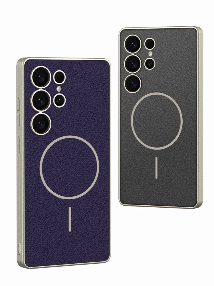 Samsung Galaxy S25 Ultra Magnetic Leather Phone Case with Lens Protection