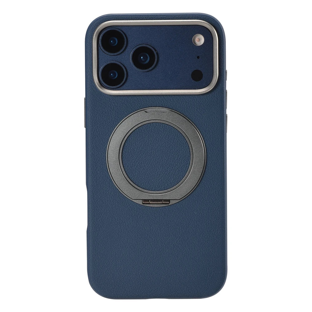 Luxury PU Leather MagSafe Case with Ring Holder for iPhone 17 Series
