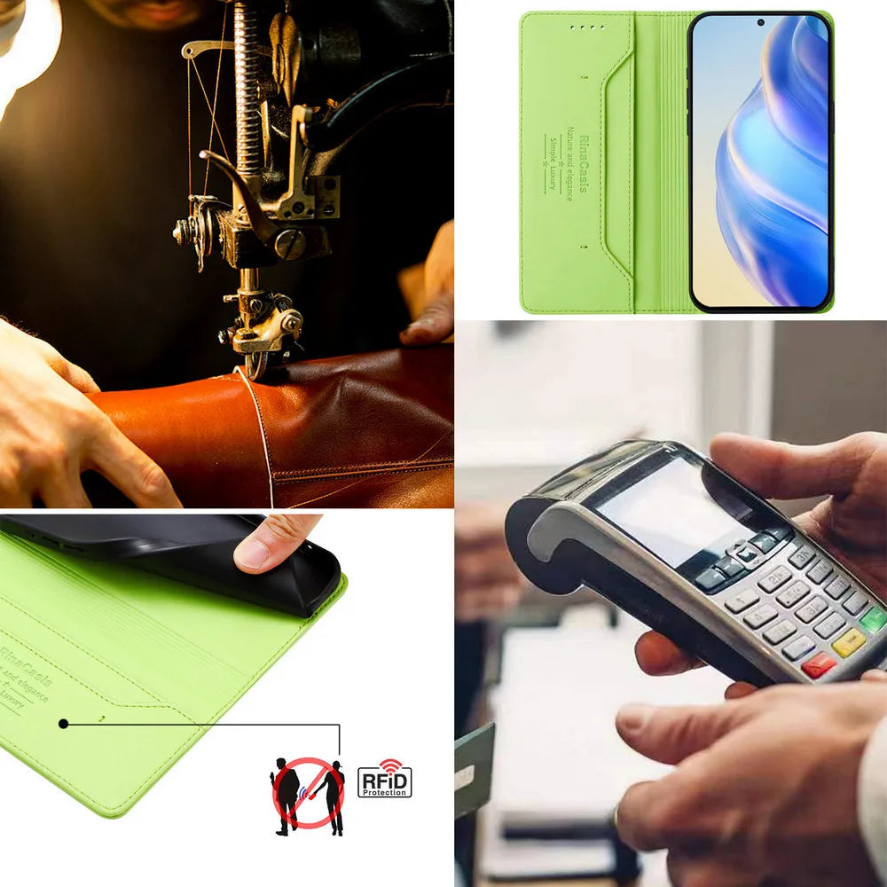 Luxury RFID Blocking Leather Flip Wallet Case for iPhone 17 Series