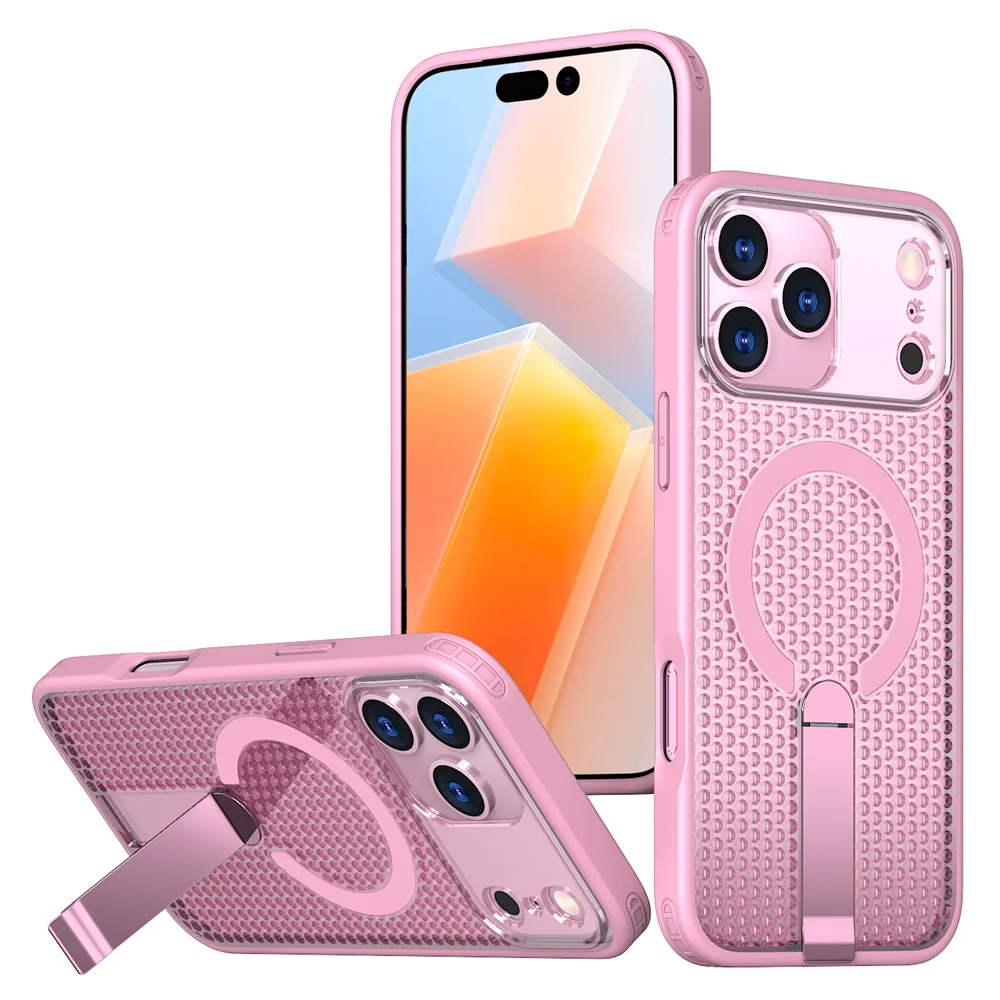 Honeycomb Mesh Cooling MagSafe Shockproof Armor Case with Alloy Bracket for iPhone 17 Series