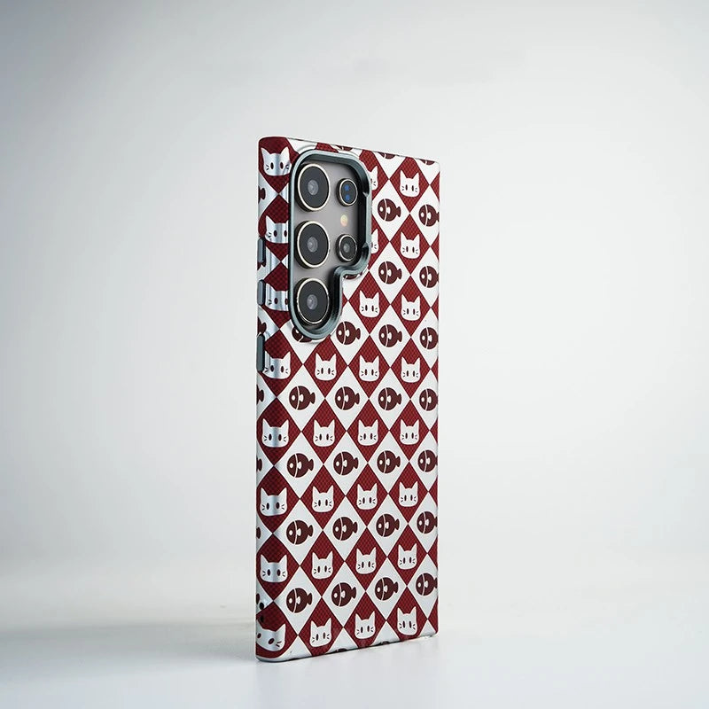 Cute Cartoon Cat & Fish Design Magnetic Case for Samsung Galaxy S24 Ultras