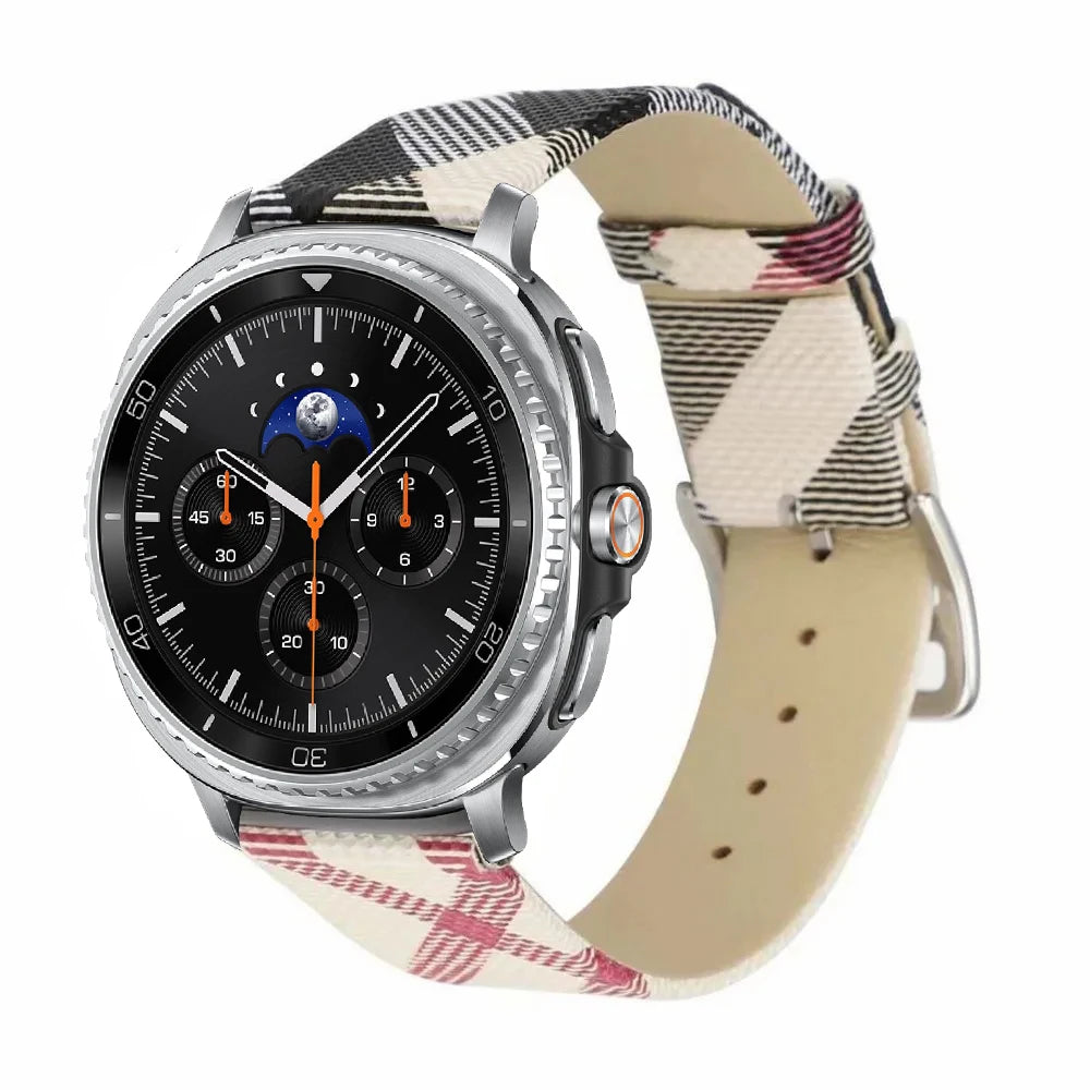 Genuine Leather Woven Fabric Watch Band with Striped Pattern for Samsung Galaxy Watch 8 & Galaxy Watch 8 Classic