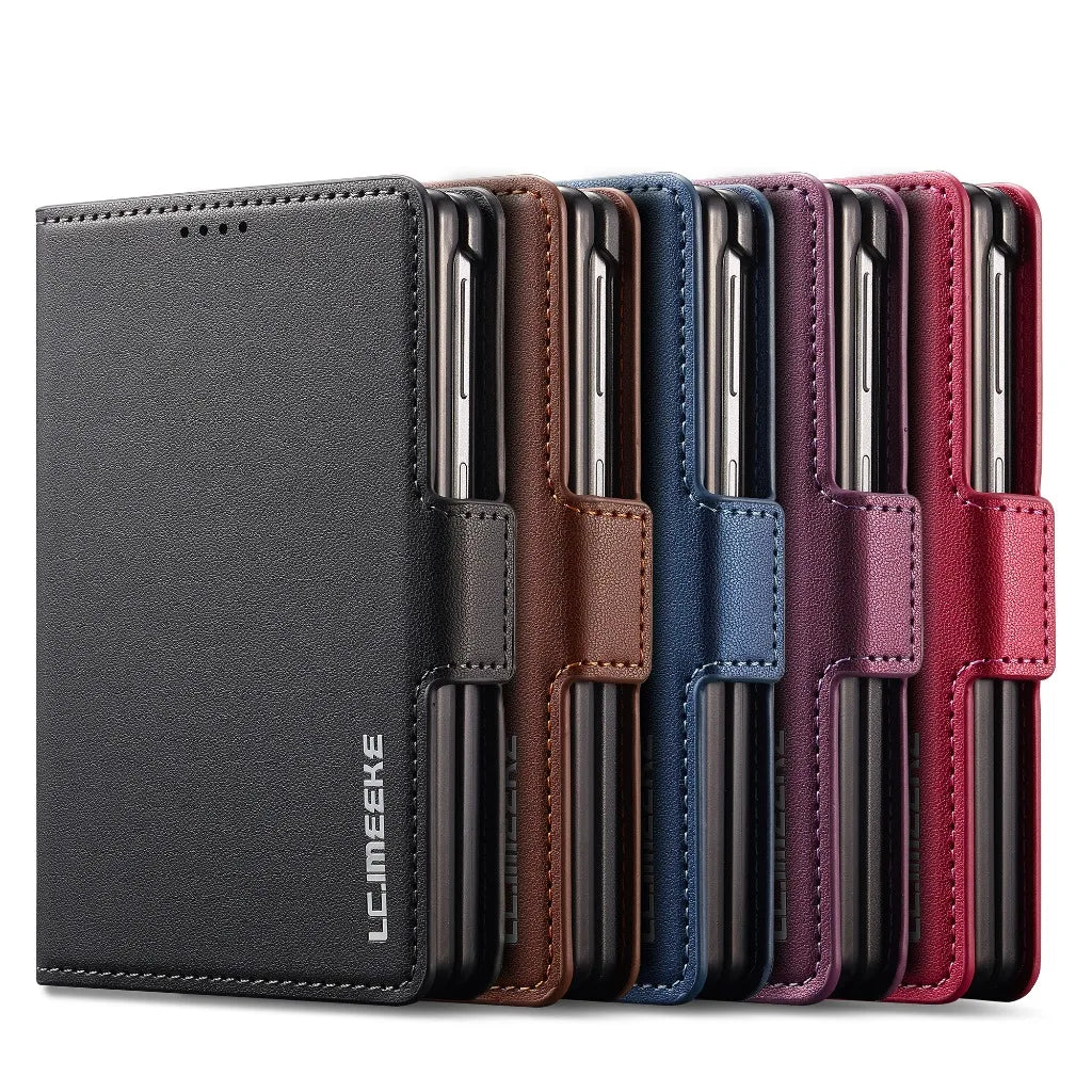 Genuine Leather Hinge Protection Wallet Case with Magnetic S Pen Slot for Samsung Galaxy Z Fold 8