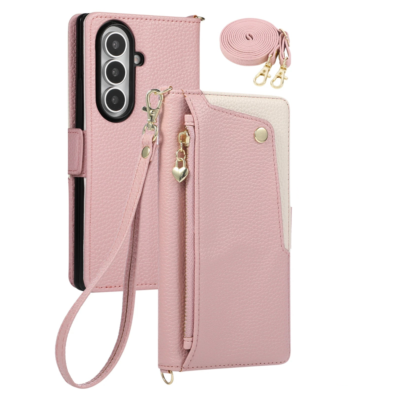 Crossbody Leather Wallet Case with Zipper Card Holder for Samsung Galaxy Z Fold 8 Ultra