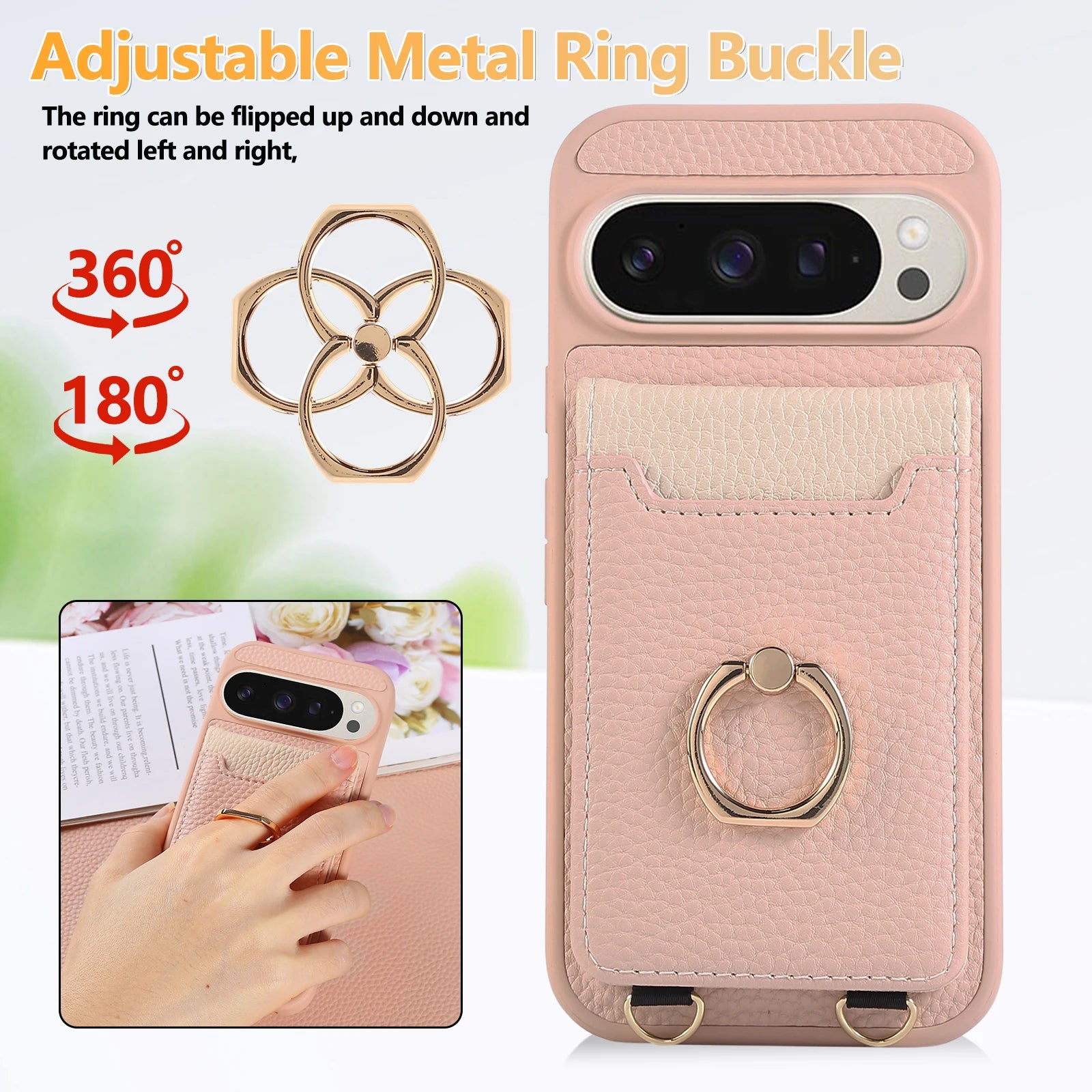 Lychee Grain Leather Crossbody Lanyard Case with Card Pocket for Google Pixel 8 Series