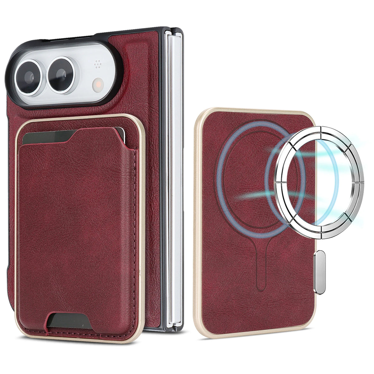 Shockproof Leather MagSafe Case with Detachable Card Holder for iPhone Duo