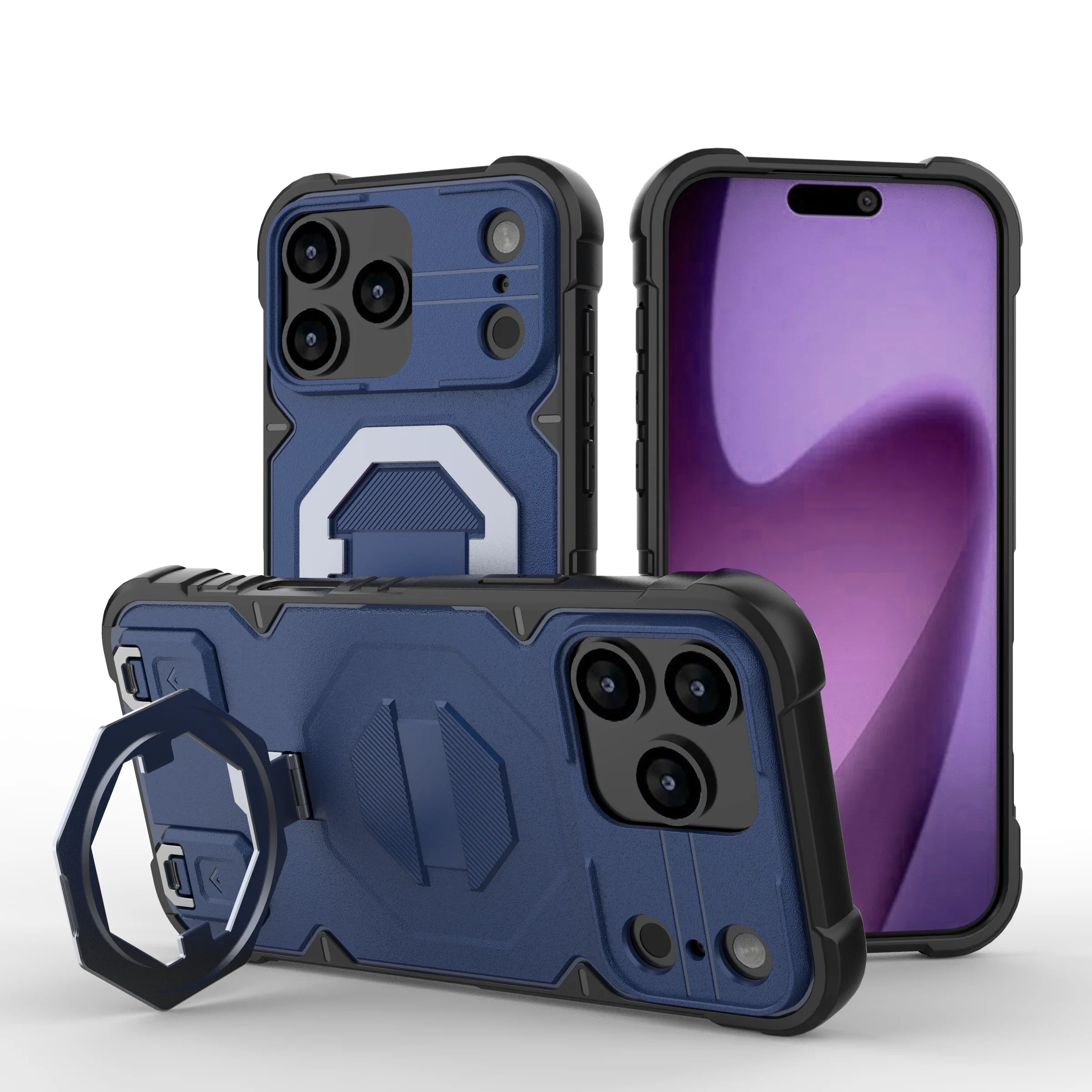 iPhone 17 Series Shockproof PC Case with 360° Stand