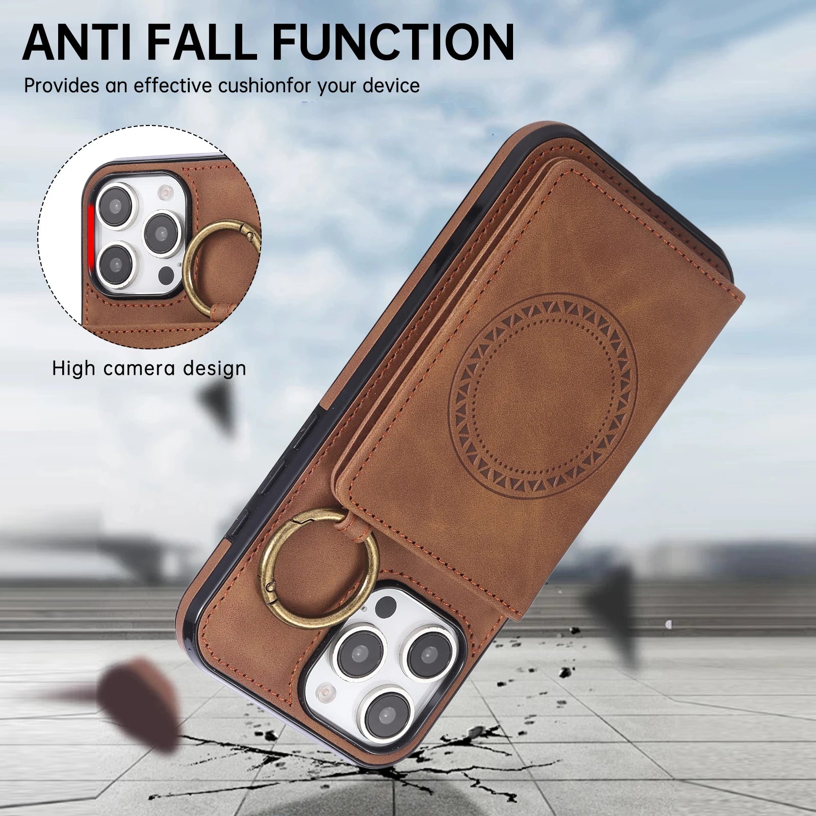 Crossbody Magnetic Leather Wallet Case for iPhone 15 Series