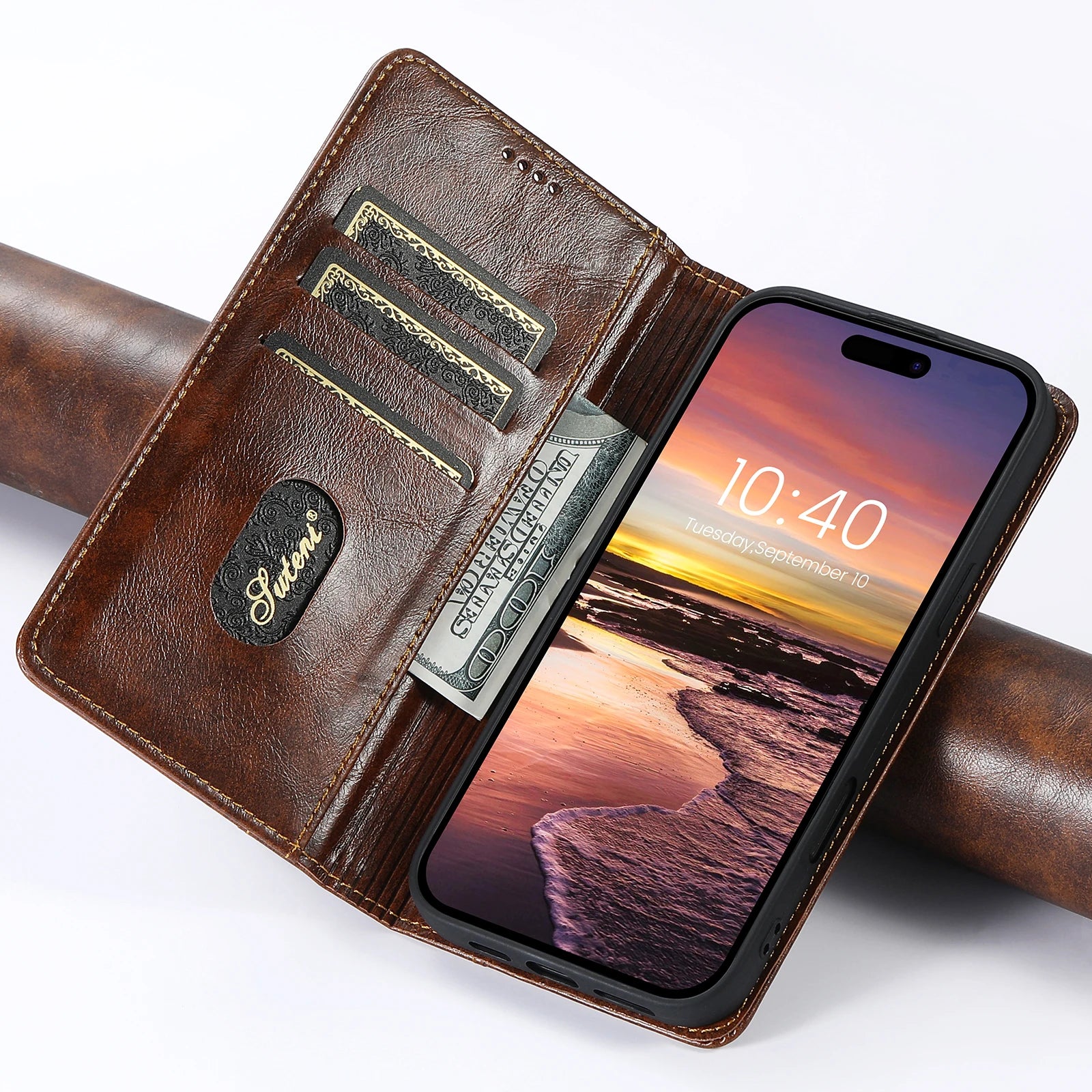 Premium Leather Flip Wallet Case for iPhone 15 Series