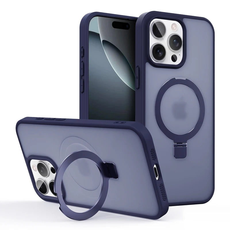 Shockproof Translucent Matte MagSafe Case with Invisible Stand for iPhone 15 Series