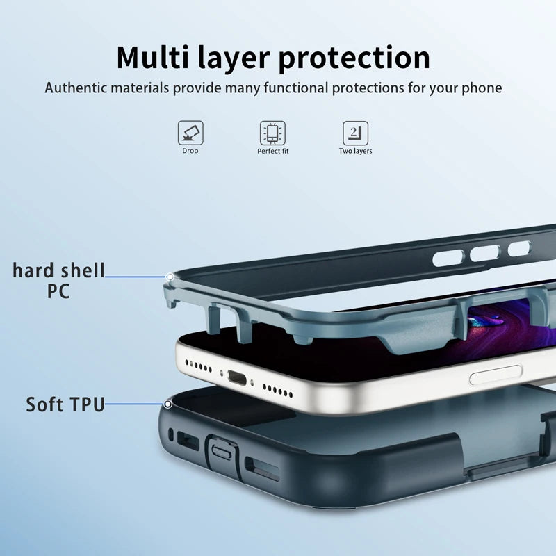 Shockproof PC Armor MagSafe Case with Metal Bracket for iPhone 17 Series