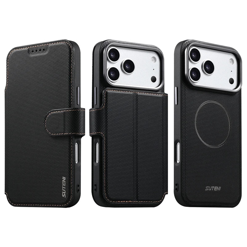 Triangle Pattern PU Leather MagSafe Case with Detachable Card Slots for iPhone 17 Series