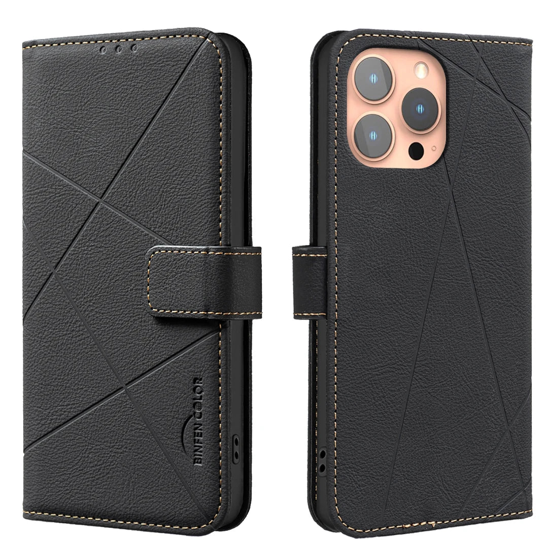 Embossed Leather Flip Wallet Case for iPhone 16 Series